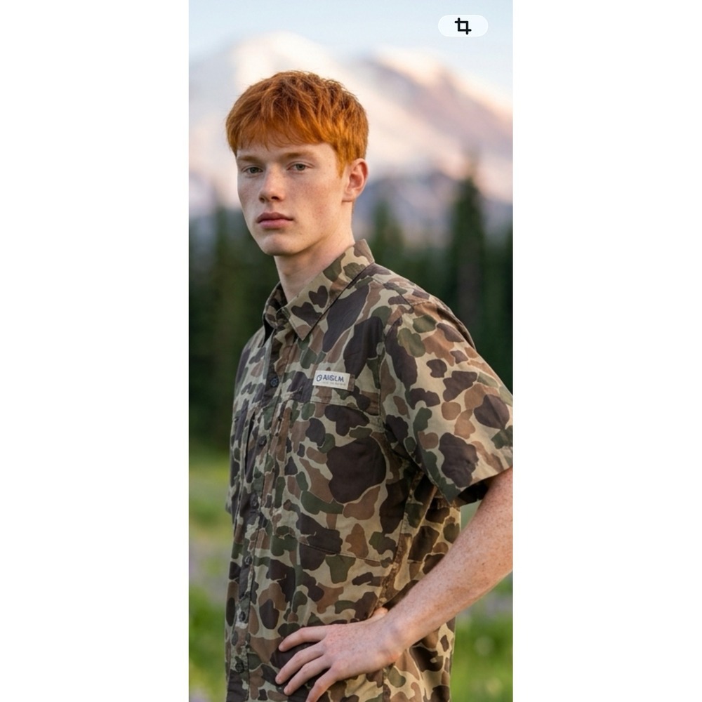 Magellan Outdoors Hunt Gear Mens 2XL Camo Ripstop Short Sleeve Fishing Shirt